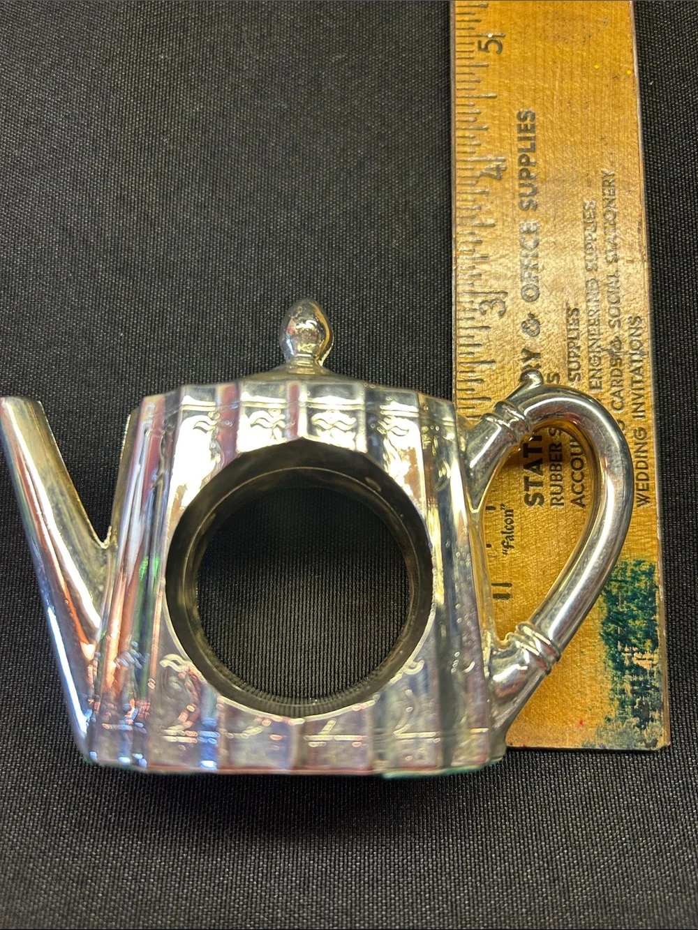 Vintage Godinger silver-plated teapot napkin rings. Set of 4